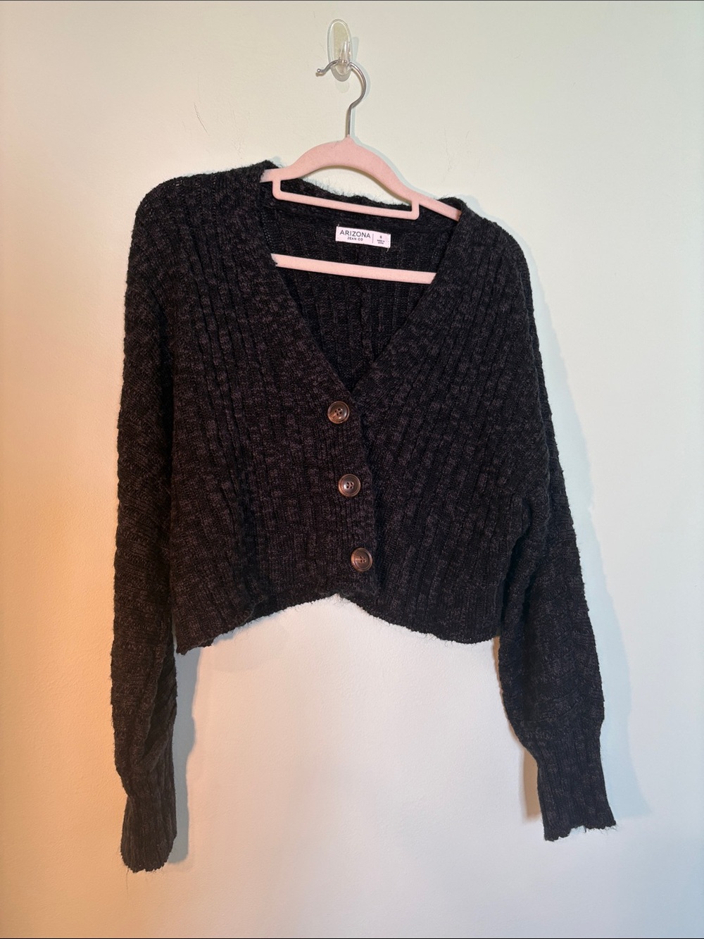 Arizona Jean Company Charcoal V-Neck Cropped Button Sweater